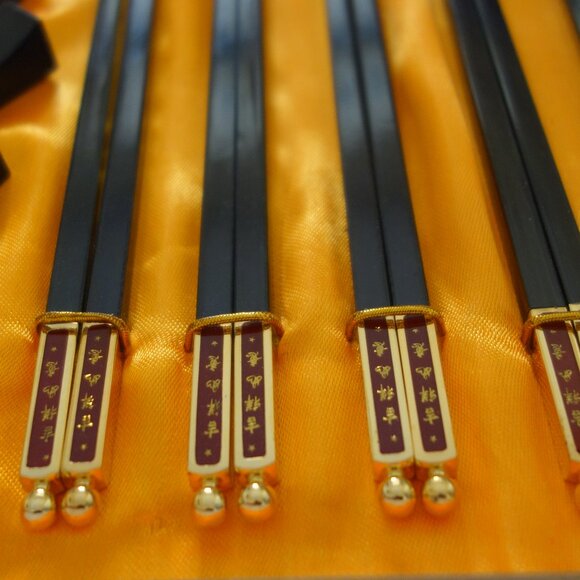 Set of Four(4) Chop Sticks with Fancy Metal Top with Ball Box Included - Picture 10 of 14